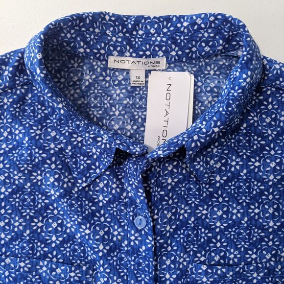 Notations New Blue Shirt Top Women's Plus 1X Sleeveless Button Up Collar NWT - Picture 5 of 8